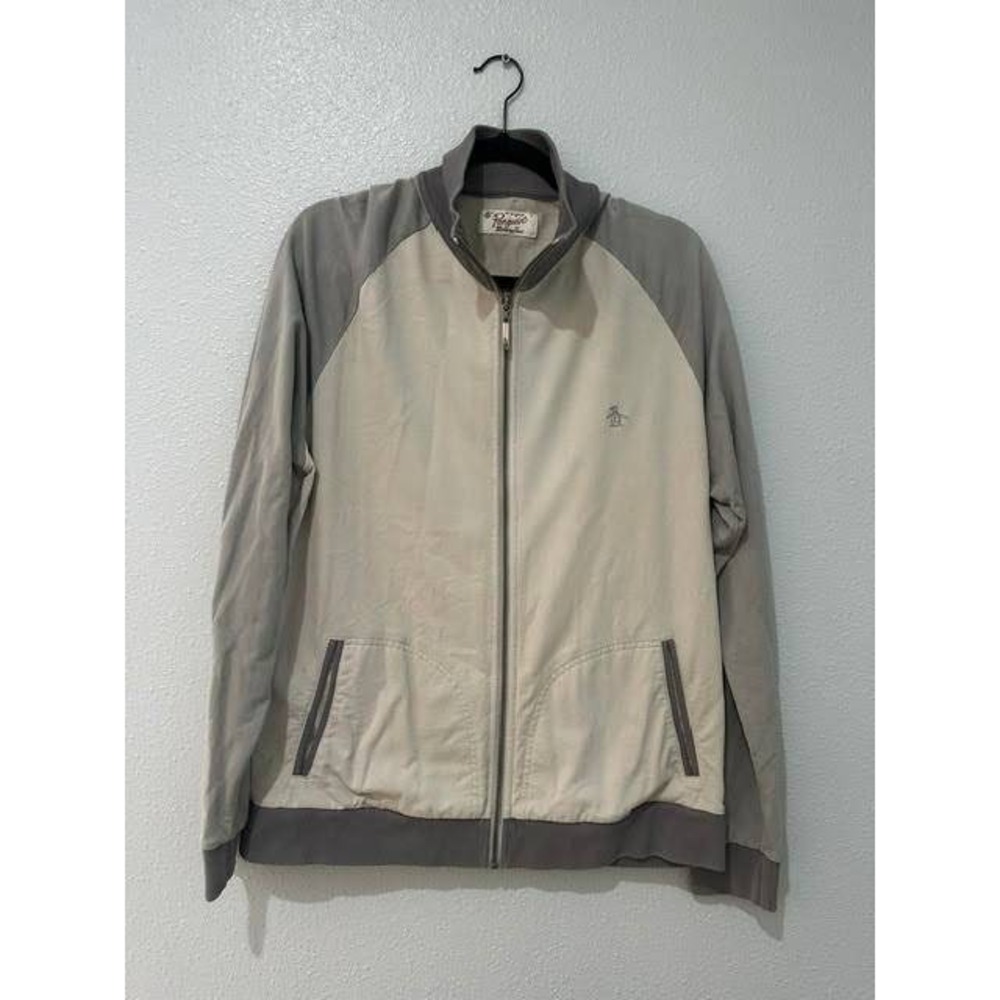 Original Penguin Munsingwear Mens Track Jacket Tan Grey Full Zip Large
